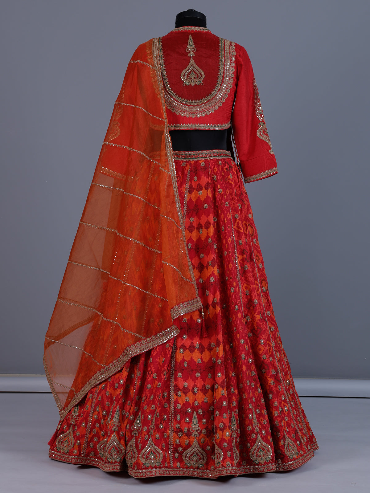 Red silk rajasthani style lehenga choli with dupatta