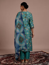 Green printed muslin silk pant suit