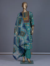 Green printed muslin silk pant suit