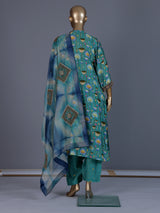 Green printed muslin silk pant suit