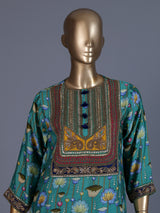 Green printed muslin silk pant suit