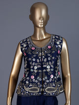 Navy blue embroidered silk sharara suit