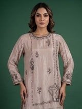 Beige designer shimmer silk sharara suit