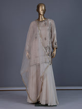 Beige designer shimmer silk sharara suit