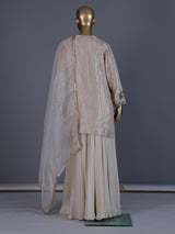 Beige designer shimmer silk sharara suit