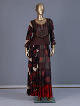 Brown printed designer maxi skirt suit