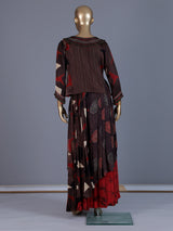 Brown printed designer maxi skirt suit