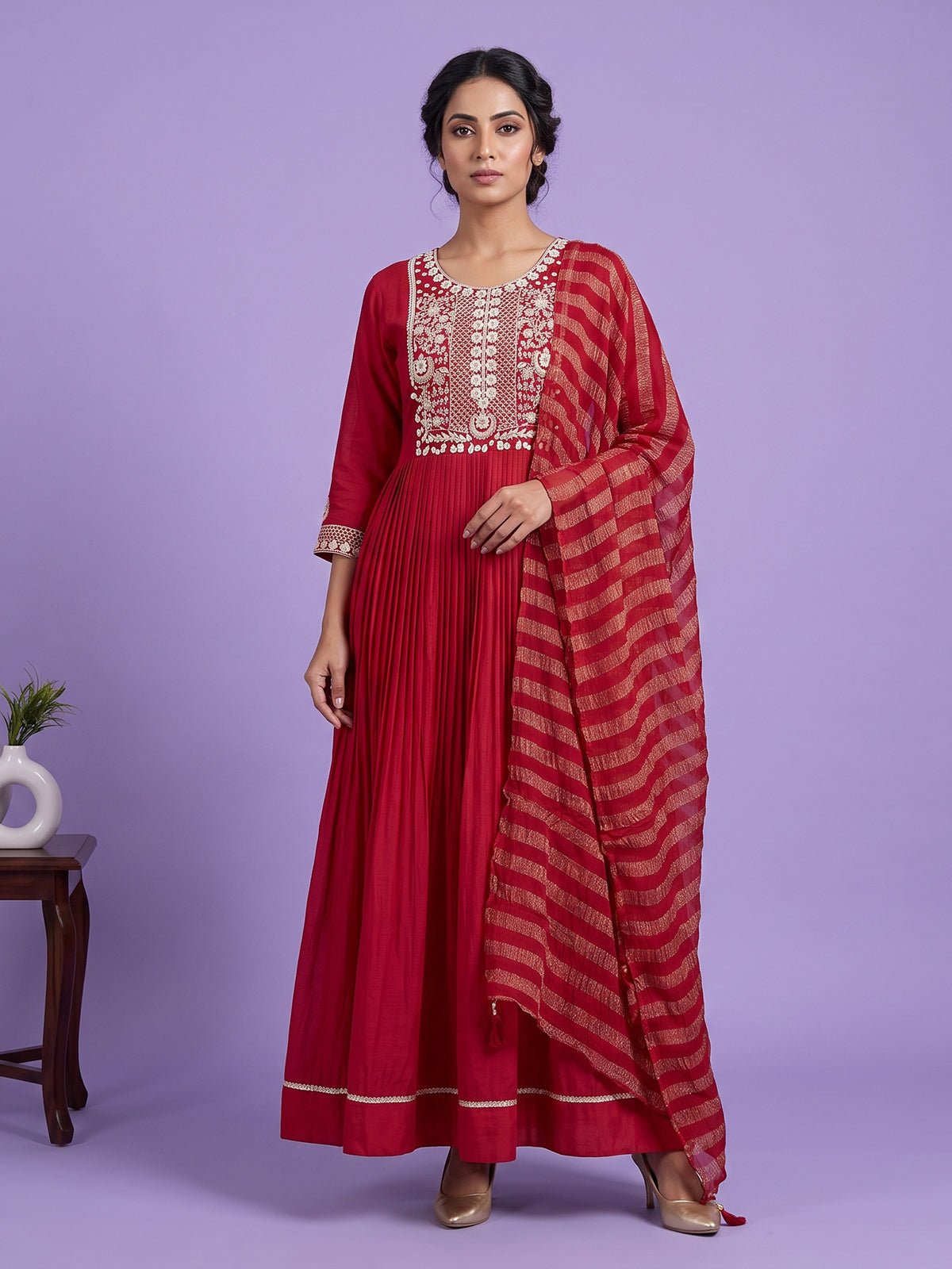 Rani pink embroidered floor length suit