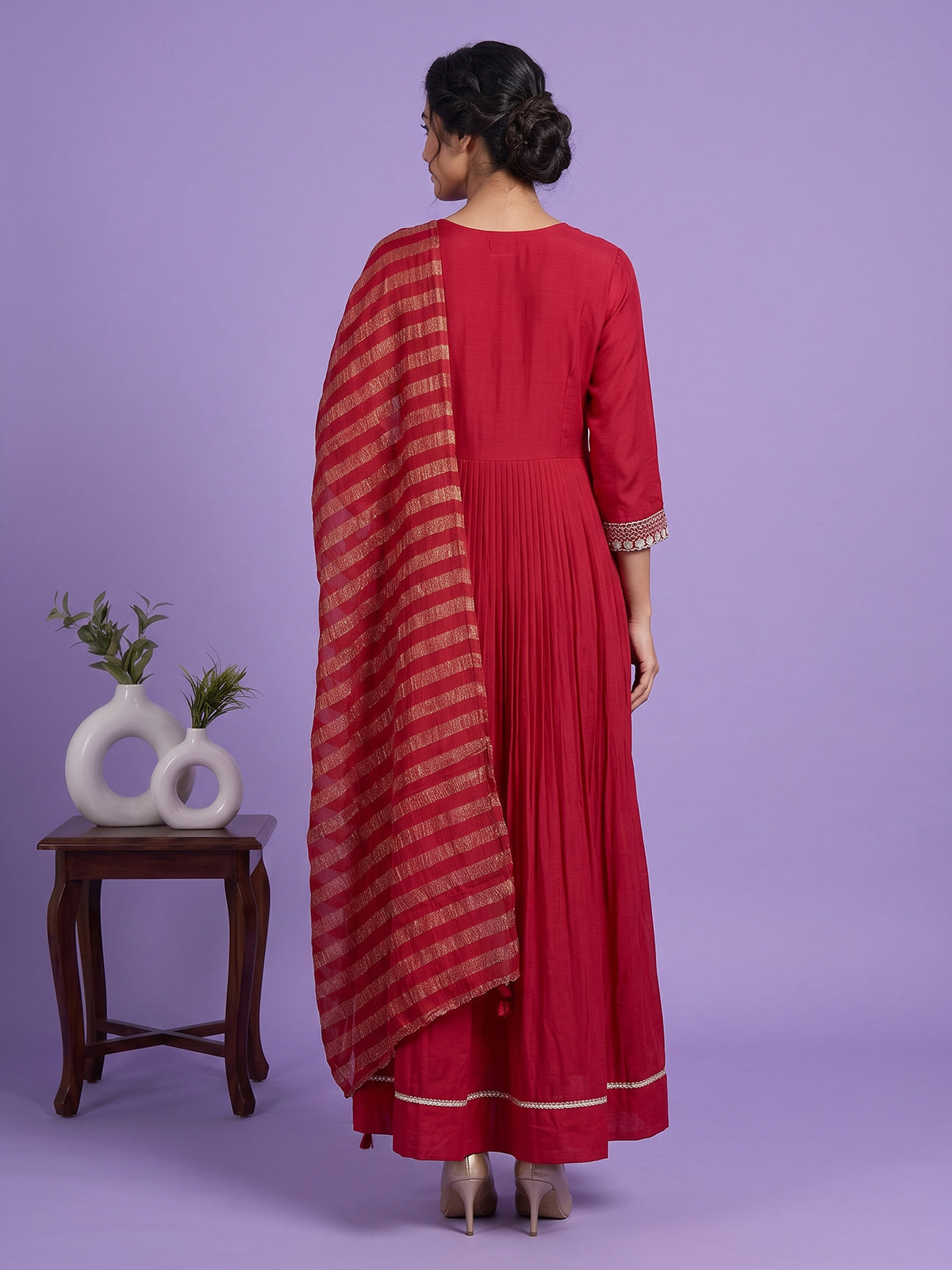 Rani pink embroidered floor length suit