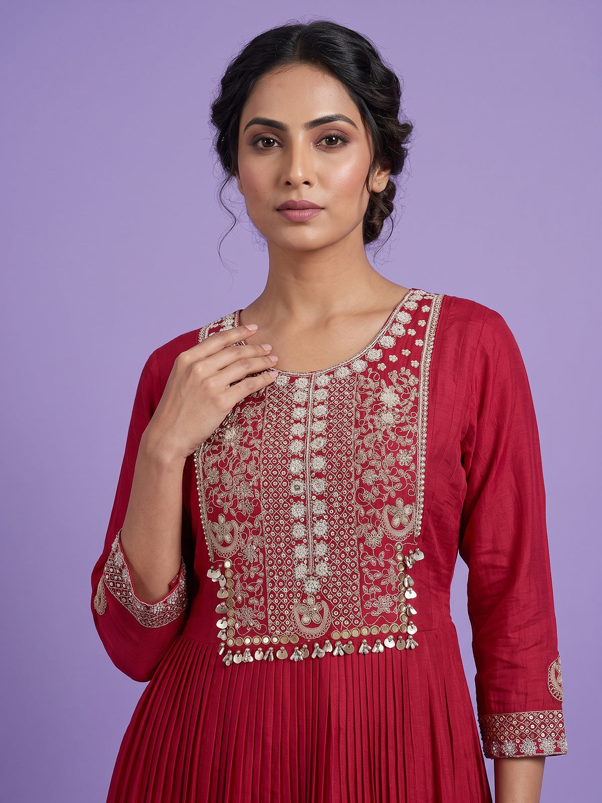 Rani pink embroidered floor length suit