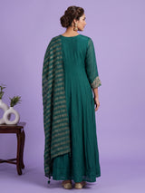 Green embroidered modal satin floor length