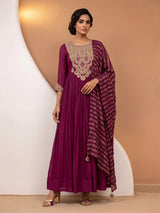 Purple designer modal satin floor length suit