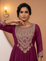 Purple designer modal satin floor length suit