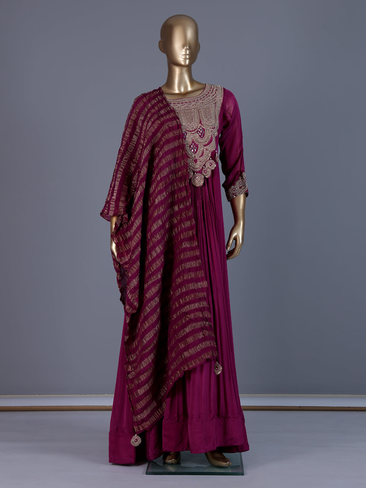 Purple designer modal satin floor length suit