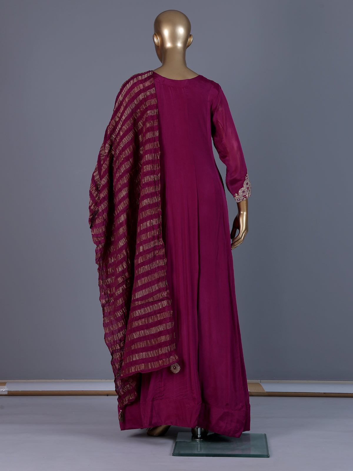 Purple designer modal satin floor length suit