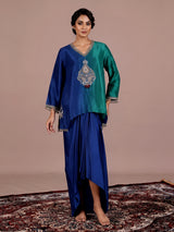 Blue Mughal inspired indo western dhoti suit