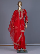 Red premium cotton silk sharara suit