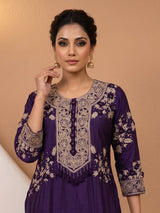 Purple designer cotton silk sharara suit