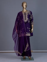 Purple designer cotton silk sharara suit