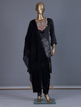 Black bandhani printed muslin silk pant suit
