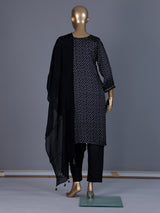 Black bandhani printed muslin silk pant suit