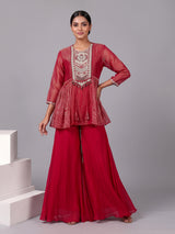 Rani pink embroidered silk sharara suit