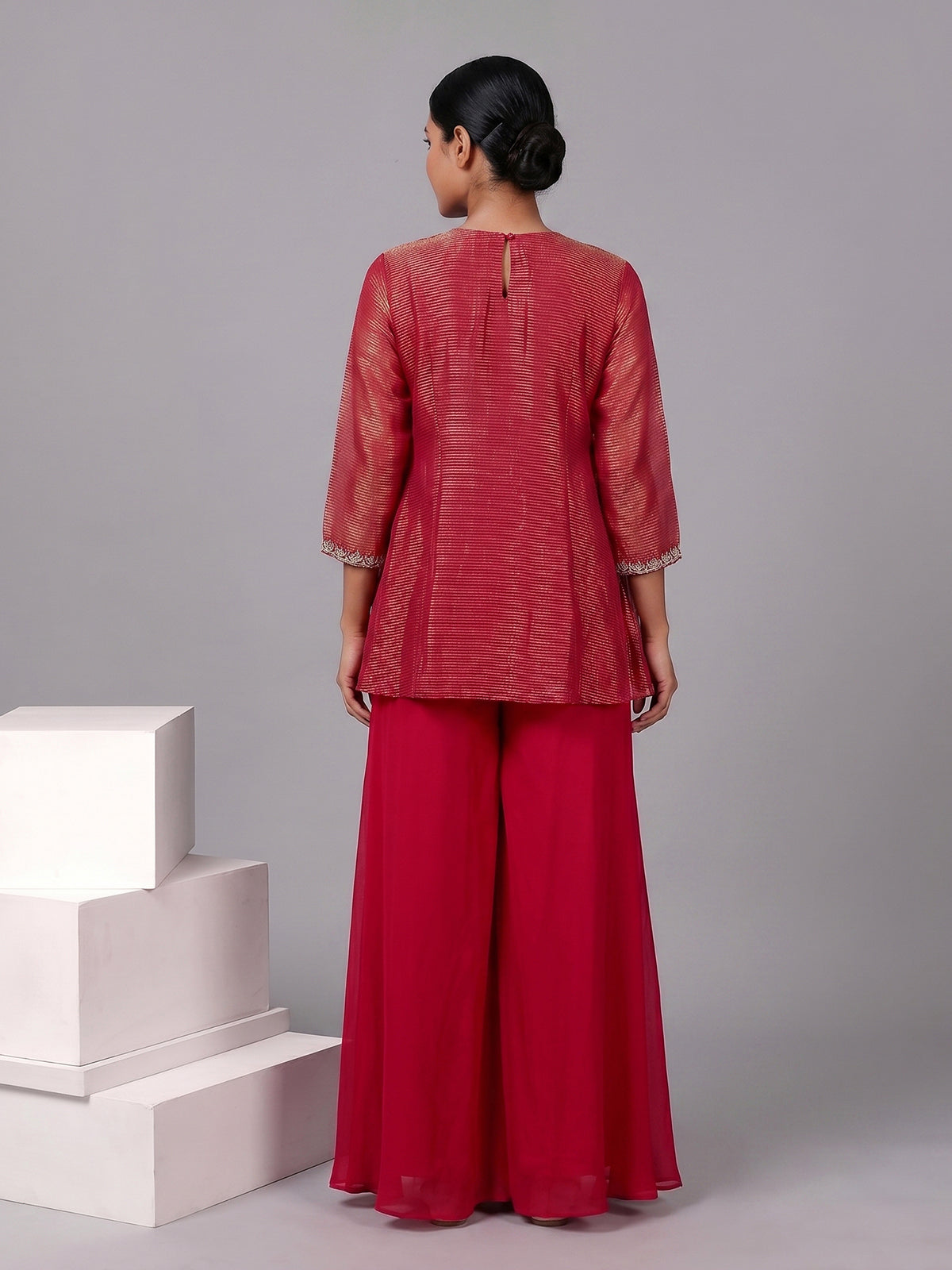 Rani pink embroidered silk sharara suit