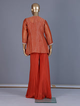 Rust orange designer silk sharara suit