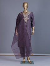 Dusty purple embroidered chanderi silk pant suit