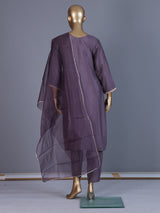 Dusty purple embroidered chanderi silk pant suit