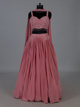 Powder pink silk designer lehenga choli with choker dupatta