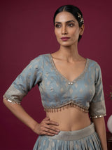 Sky blue Banarasi silk lehenga choli with elegant dupatta
