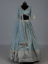Sky blue Banarasi silk lehenga choli with elegant dupatta