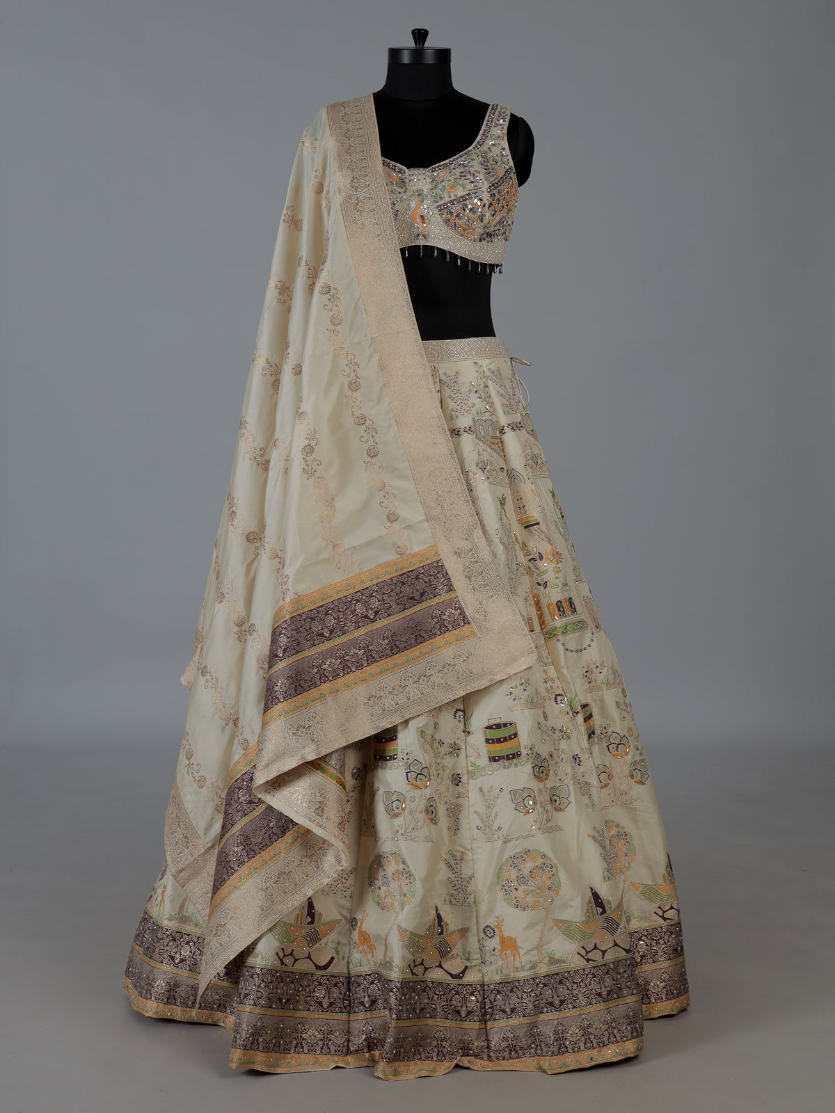 Cream silk designer lehenga choli with elegant dupatta charm