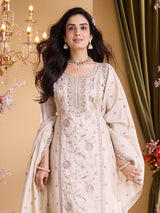 Off white silk straight cut salwar suit