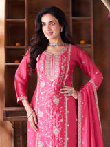 Rani pink silk salwar suit in straight cut