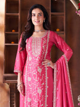 Rani pink silk salwar suit in straight cut