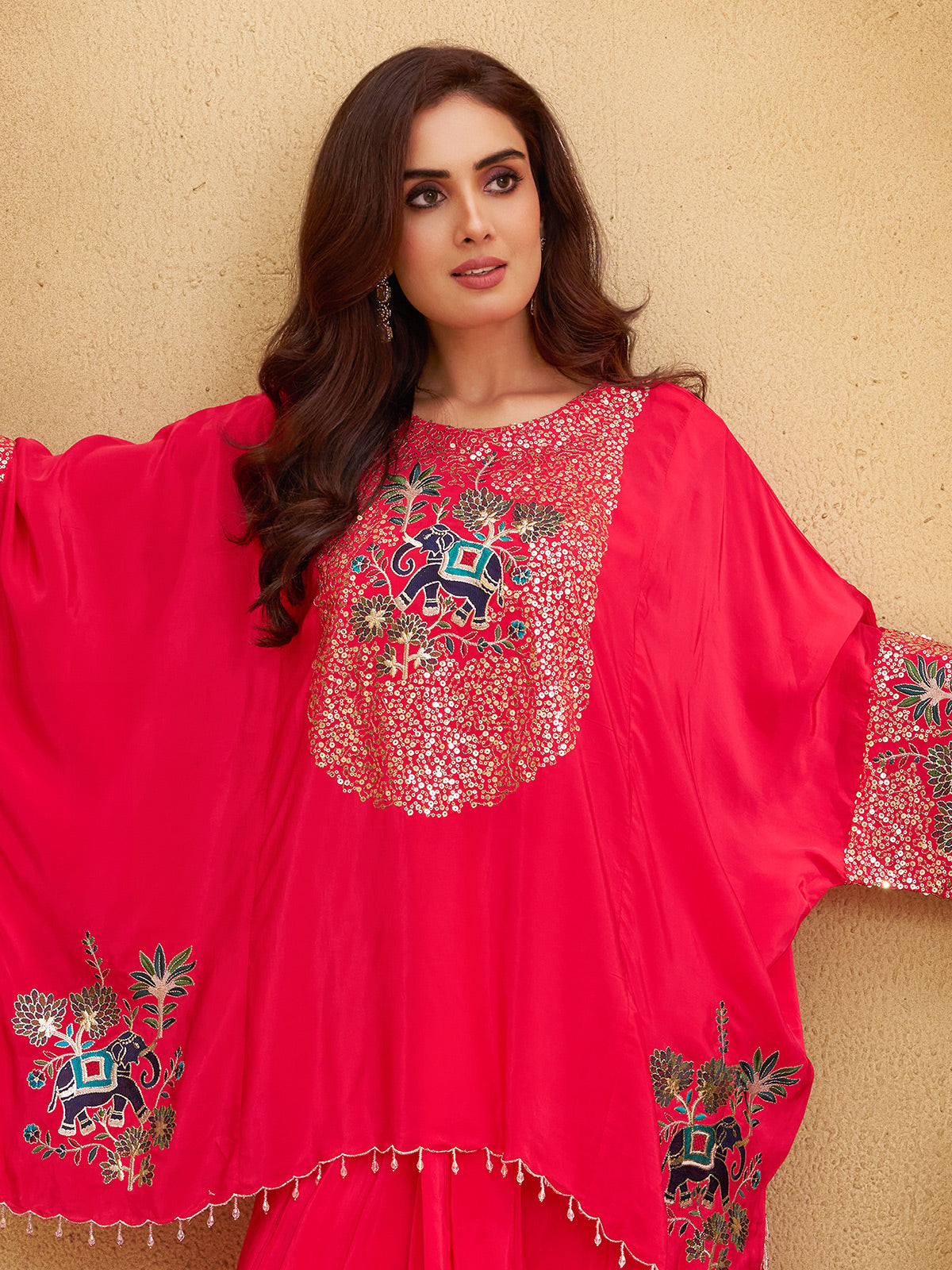 Magenta crepe silk designer indowestern suit ensemble