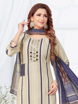 Beige and purple silk printed straight cut salwar suit