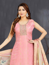 Pastel pink floral silk straight cut salwar suit