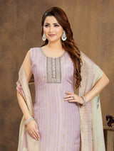 Lavender purple floral silk straight cut salwar suit