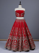 Red raw silk bridal lehenga choli with double bridal dupatta