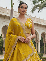 Mustard yellow haldi dola silk lehenga choli