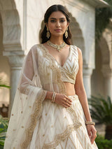 White designer dola silk lehenga choli with dupatta