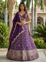 Violet embroidered dola silk lehenga choli with dupatta