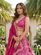 Rani pink embroidered dola silk lehenga choli with dupatta