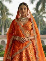 Orange embroidered dola silk lehenga choli with dupatta