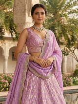 Lilac purple zari embroidered dola silk lehenga choli