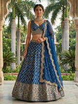 Blue embroidered dola silk lehenga choli with dupatta