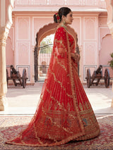 Red designer bridal silk unstitched lehenga choli ensemble